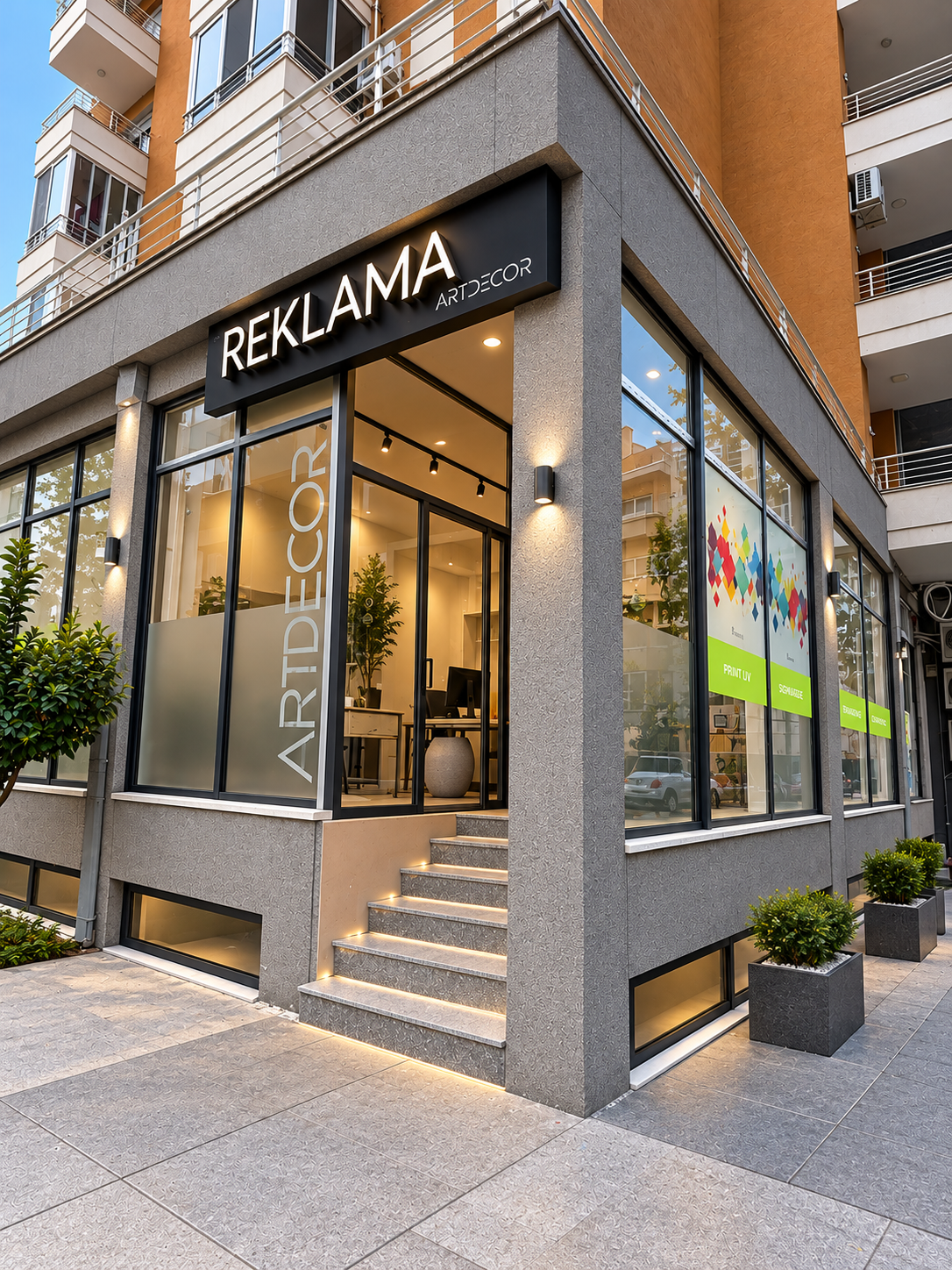 modern artdecor corner storefront